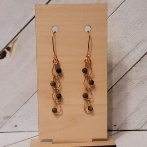 Handmade Tiger’s Eye Bead Earrings – Copper Wire Dangle Jewelry